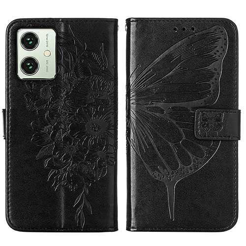 Leather Case Stands Butterfly Flip Cover Holder YB1 for Motorola Moto G54 5G Black