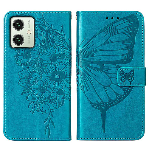 Leather Case Stands Butterfly Flip Cover Holder YB1 for Motorola Moto G54 5G Blue