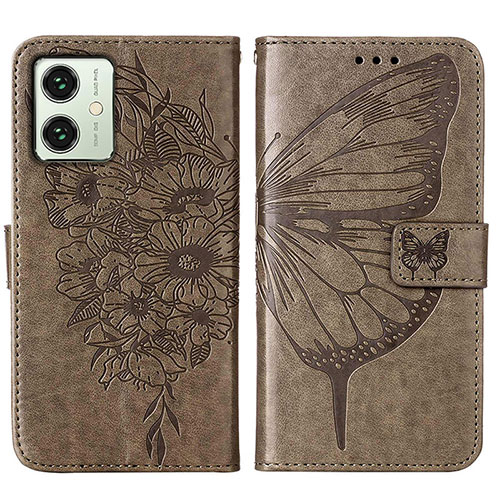 Leather Case Stands Butterfly Flip Cover Holder YB1 for Motorola Moto G54 5G Gray