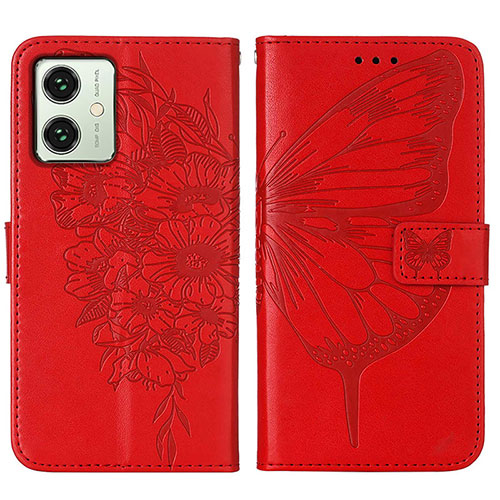 Leather Case Stands Butterfly Flip Cover Holder YB1 for Motorola Moto G54 5G Red