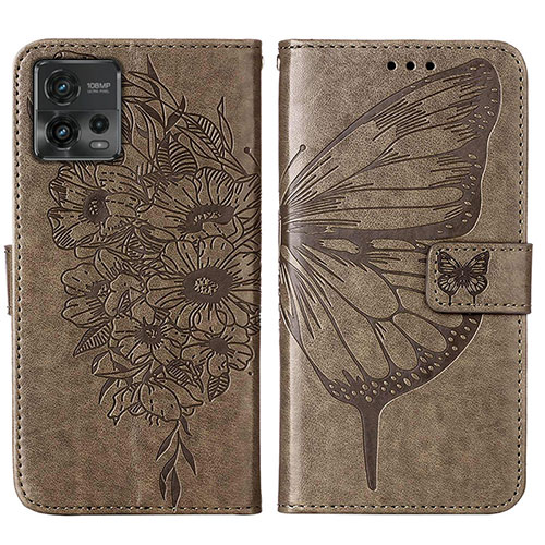 Leather Case Stands Butterfly Flip Cover Holder YB1 for Motorola Moto G72 Gray