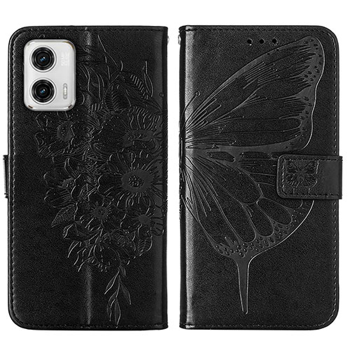 Leather Case Stands Butterfly Flip Cover Holder YB1 for Motorola Moto G73 5G Black