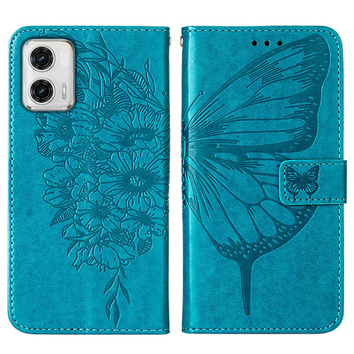 Leather Case Stands Butterfly Flip Cover Holder YB1 for Motorola Moto G73 5G Blue