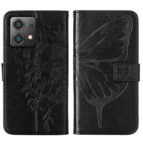 Leather Case Stands Butterfly Flip Cover Holder YB1 for Motorola Moto G84 5G Black