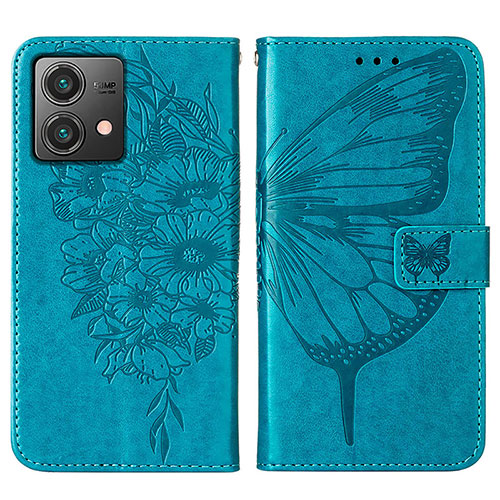 Leather Case Stands Butterfly Flip Cover Holder YB1 for Motorola Moto G84 5G Blue