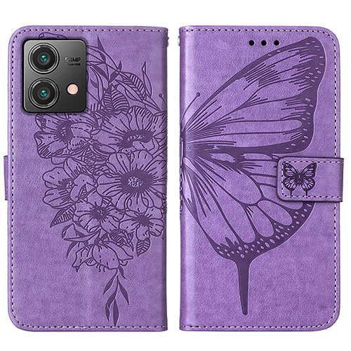 Leather Case Stands Butterfly Flip Cover Holder YB1 for Motorola Moto G84 5G Clove Purple