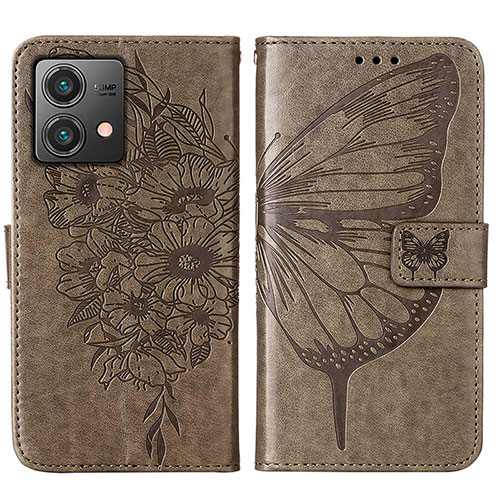 Leather Case Stands Butterfly Flip Cover Holder YB1 for Motorola Moto G84 5G Gray