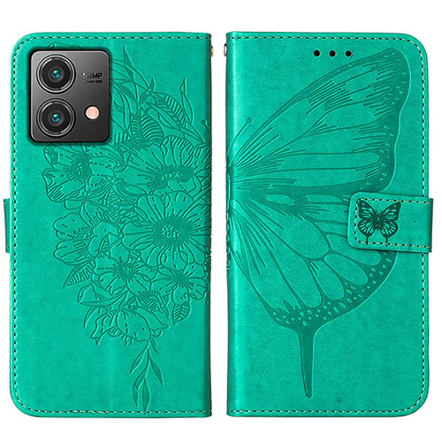 Leather Case Stands Butterfly Flip Cover Holder YB1 for Motorola Moto G84 5G Green