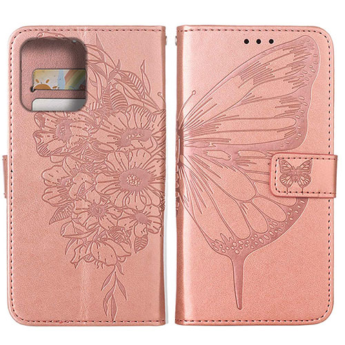 Leather Case Stands Butterfly Flip Cover Holder YB1 for Motorola Moto X40 5G Rose Gold