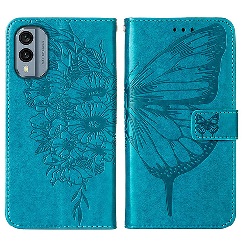 Leather Case Stands Butterfly Flip Cover Holder YB1 for Nokia X30 5G Blue