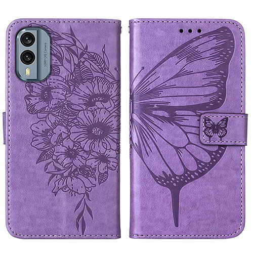 Leather Case Stands Butterfly Flip Cover Holder YB1 for Nokia X30 5G Clove Purple