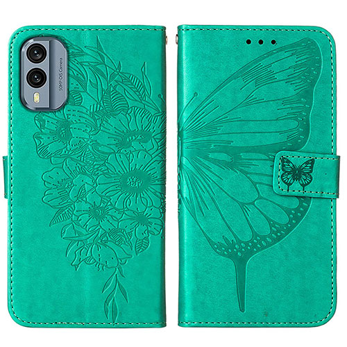 Leather Case Stands Butterfly Flip Cover Holder YB1 for Nokia X30 5G Green