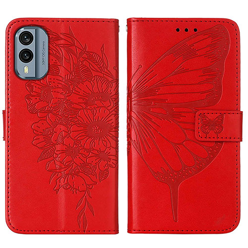 Leather Case Stands Butterfly Flip Cover Holder YB1 for Nokia X30 5G Red