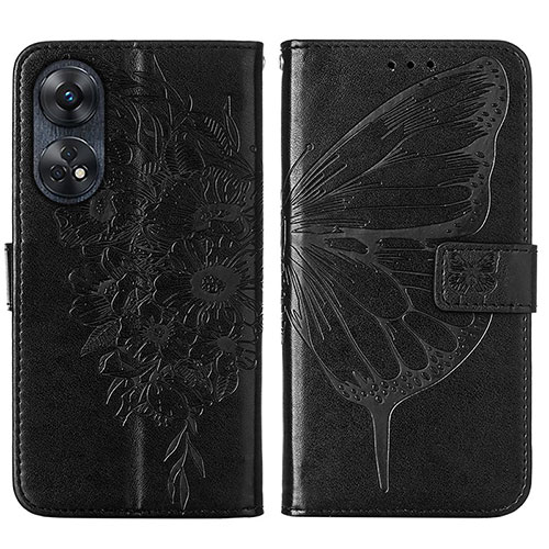 Leather Case Stands Butterfly Flip Cover Holder YB1 for Oppo Reno8 T 4G Black