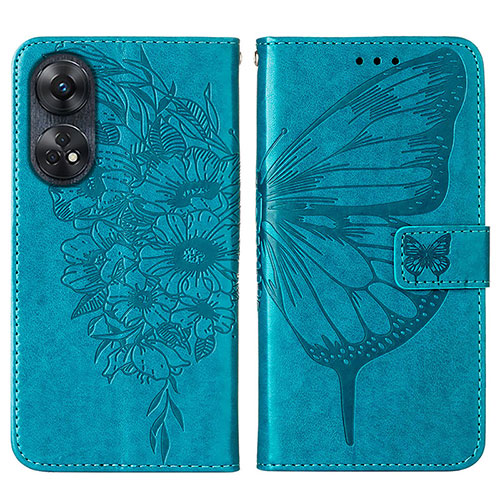 Leather Case Stands Butterfly Flip Cover Holder YB1 for Oppo Reno8 T 4G Blue