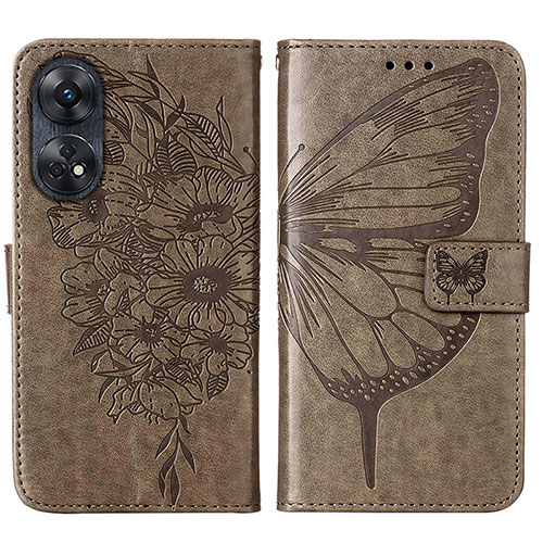 Leather Case Stands Butterfly Flip Cover Holder YB1 for Oppo Reno8 T 4G Gray