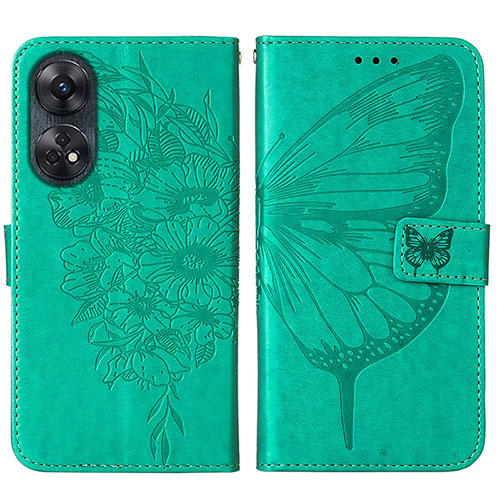 Leather Case Stands Butterfly Flip Cover Holder YB1 for Oppo Reno8 T 4G Green