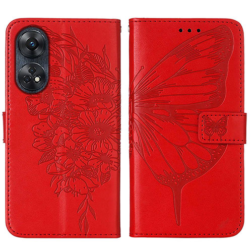 Leather Case Stands Butterfly Flip Cover Holder YB1 for Oppo Reno8 T 4G Red
