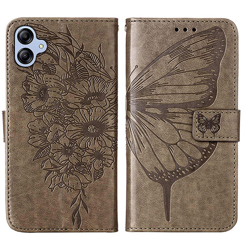 Leather Case Stands Butterfly Flip Cover Holder YB1 for Samsung Galaxy F04 Gray