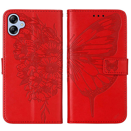 Leather Case Stands Butterfly Flip Cover Holder YB1 for Samsung Galaxy F04 Red