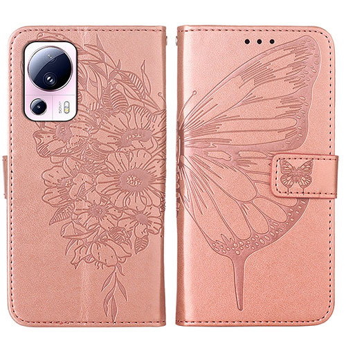 Leather Case Stands Butterfly Flip Cover Holder YB1 for Xiaomi Civi 2 5G Rose Gold