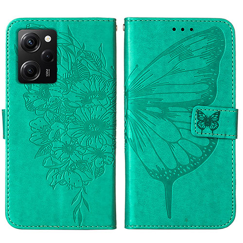 Leather Case Stands Butterfly Flip Cover Holder YB1 for Xiaomi Poco X5 Pro 5G Green