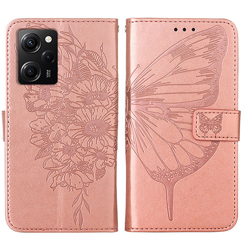 Leather Case Stands Butterfly Flip Cover Holder YB1 for Xiaomi Poco X5 Pro 5G Rose Gold