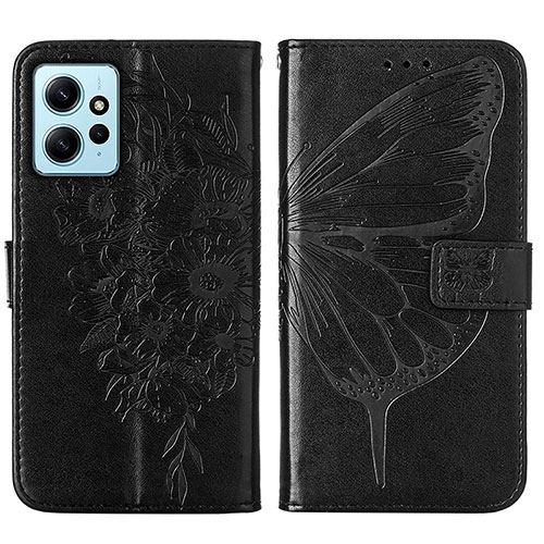 Leather Case Stands Butterfly Flip Cover Holder YB1 for Xiaomi Redmi Note 12 4G Black