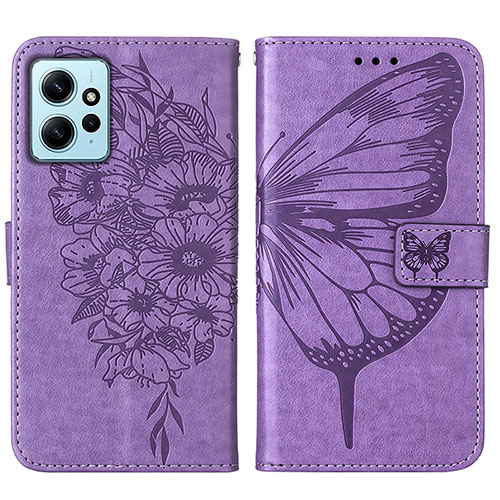 Leather Case Stands Butterfly Flip Cover Holder YB1 for Xiaomi Redmi Note 12 4G Clove Purple