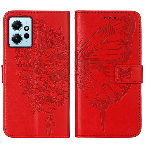 Leather Case Stands Butterfly Flip Cover Holder YB1 for Xiaomi Redmi Note 12 4G Red