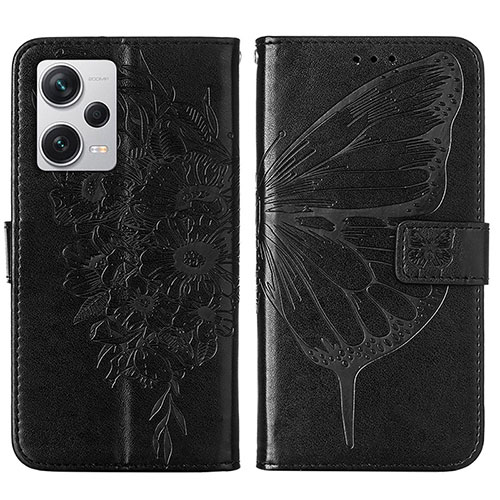 Leather Case Stands Butterfly Flip Cover Holder YB1 for Xiaomi Redmi Note 12 Explorer Black