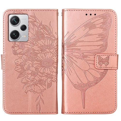 Leather Case Stands Butterfly Flip Cover Holder YB1 for Xiaomi Redmi Note 12 Explorer Rose Gold