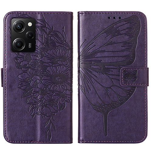 Leather Case Stands Butterfly Flip Cover Holder YB1 for Xiaomi Redmi Note 12 Pro Speed 5G Purple