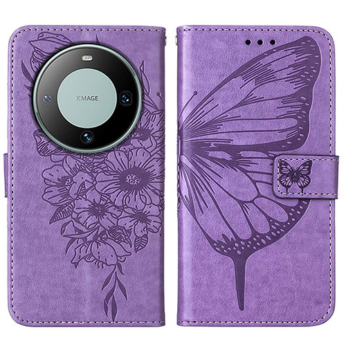 Leather Case Stands Butterfly Flip Cover Holder YB2 for Huawei Mate 60 Pro Clove Purple