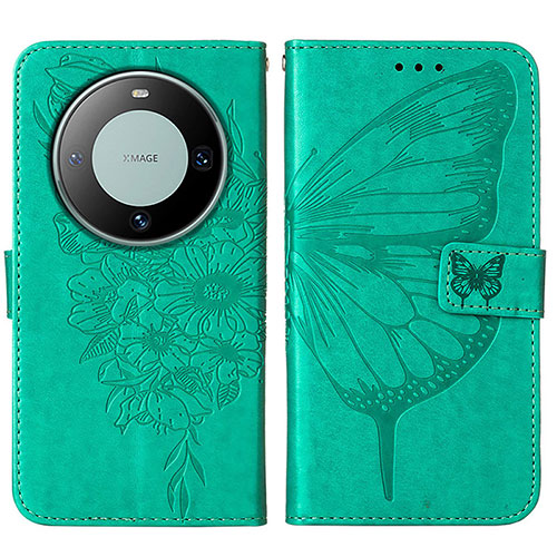 Leather Case Stands Butterfly Flip Cover Holder YB2 for Huawei Mate 60 Pro Green