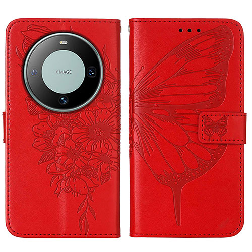 Leather Case Stands Butterfly Flip Cover Holder YB2 for Huawei Mate 60 Pro Red