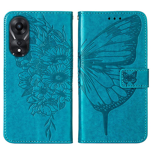 Leather Case Stands Butterfly Flip Cover Holder YB2 for Oppo A58 5G Blue