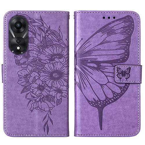 Leather Case Stands Butterfly Flip Cover Holder YB2 for Oppo A58 5G Clove Purple