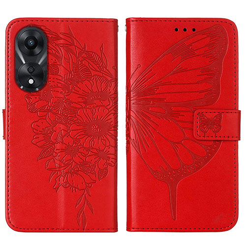 Leather Case Stands Butterfly Flip Cover Holder YB2 for Oppo A58 5G Red