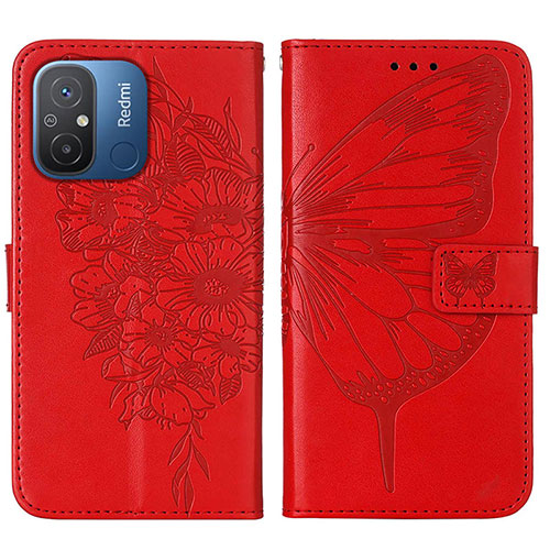 Leather Case Stands Butterfly Flip Cover Holder YB2 for Xiaomi Poco C55 Red