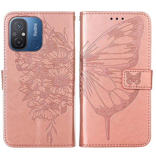 Leather Case Stands Butterfly Flip Cover Holder YB2 for Xiaomi Poco C55 Rose Gold