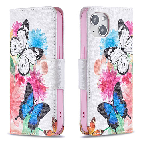 Leather Case Stands Butterfly Flip Cover L01 Holder for Apple iPhone 14 Pink