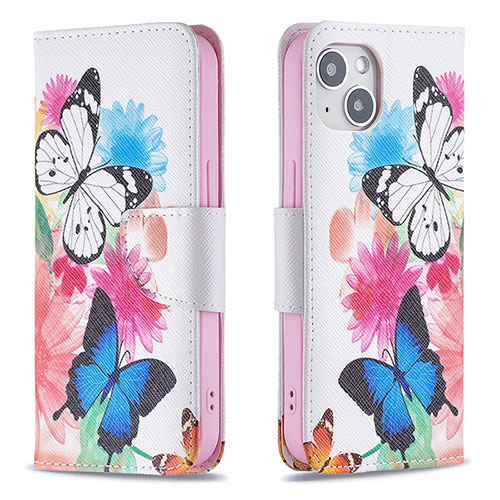 Leather Case Stands Butterfly Flip Cover L01 Holder for Apple iPhone 15 Plus Pink