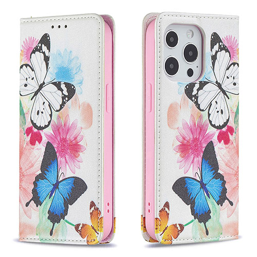 Leather Case Stands Butterfly Flip Cover L01 Holder for Apple iPhone 15 Pro Pink