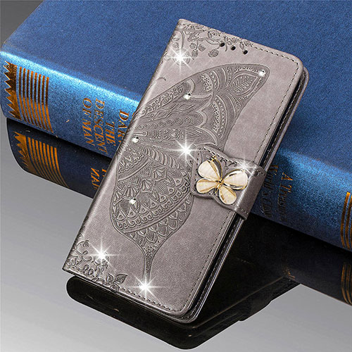 Leather Case Stands Butterfly Flip Cover L01 Holder for Xiaomi Mi 11 Lite 5G Gray