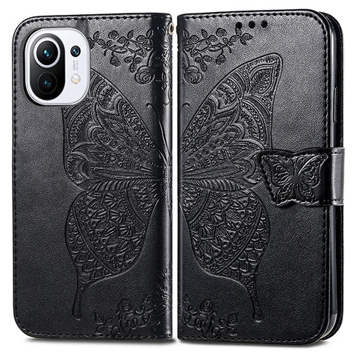 Leather Case Stands Butterfly Flip Cover L02 Holder for Xiaomi Mi 11 Lite 4G Black