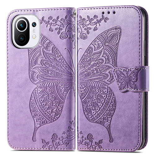 Leather Case Stands Butterfly Flip Cover L02 Holder for Xiaomi Mi 11 Lite 4G Clove Purple