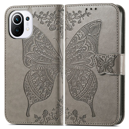 Leather Case Stands Butterfly Flip Cover L02 Holder for Xiaomi Mi 11 Lite 4G Gray