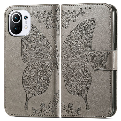 Leather Case Stands Butterfly Flip Cover L02 Holder for Xiaomi Mi 11 Lite 5G NE Gray