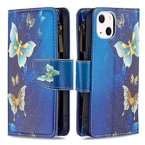 Leather Case Stands Butterfly Flip Cover L04 Holder for Apple iPhone 15 Plus Blue